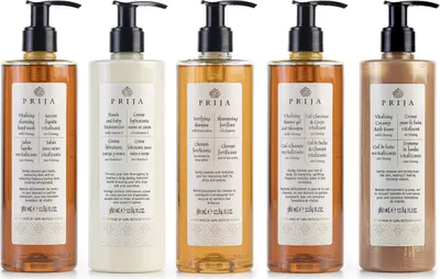 Produktbild von PRIJA Kosmetikset: Haarshampoo, Flüssigseife, Feuchtigkeitscreme, Schaumbad, Duschgel 5x380ml