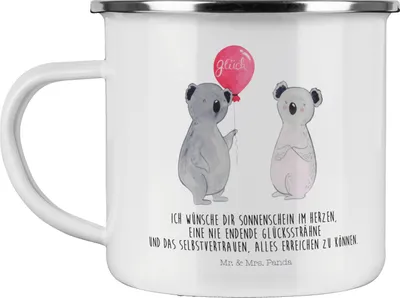 Produktbild von Mr. & Mrs. Panda Pott Koala Luftballon - Weiß - Geschenk, becher emaille, Geburtstag, Tasse, Teetasse, Party, Haferl