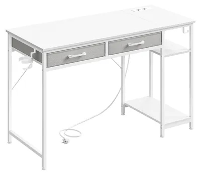 Image de Bureau - Bureau gaming pour ordinateur - 2 tiroirs - Port USB intégré - 120 x 51 x 75 cm - Structure en métal - Blanc