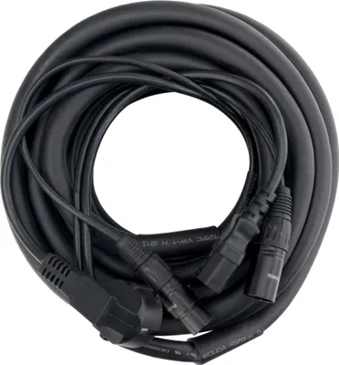 Productafbeelding van Pronomic Stage EUIECX-10 Hybridekabel, stekker voor stopcontact naar koperen connector, XLR/XLR, 10 meter (ideaal voor het aansluiten van actieve speakers, PA-speakers, lichteffecten en podiumverlichting)