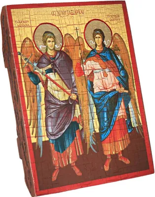 Imagen del producto de Arcángeles Gabriel y Miguel, ícono de madera cristiana, 16x12,5 cm, hecho a mano, modelo 37039