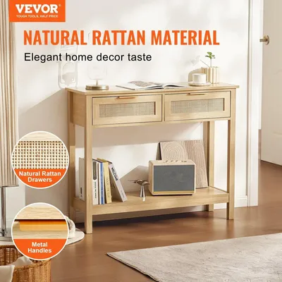 Immagine prodotto di Consolle in rattan con 2 cassetti portaoggetti Ante scorrevoli in rattan naturale