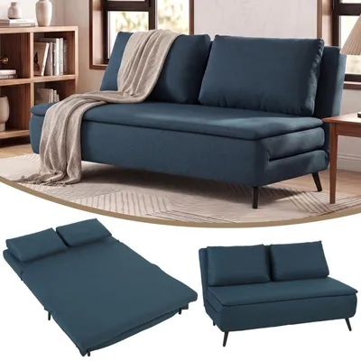 Produktbild von Schlafsofa – Doppelschlafsofa – 3-in-1-Klappsofa – mit verstellbarer Rückenlehne, Kissen und großer Sitzfläche – 135 x 90 x 78 cm – Blau