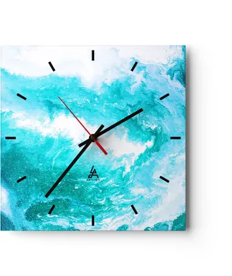 Produktbild von Wanduhr - Quadrat - Glasuhr - Abstraktion modern - 30x30cm - Schleichendes Uhrwerk - Lautlos - zum Aufhängen bereit - Dekoration Modern - Wanddekoration aus Glas - C3AC30x30-3801