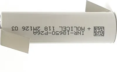 A close-up side view of a cylindrical battery.