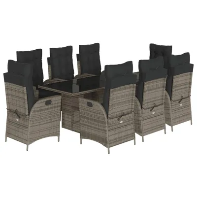 Produktbild von vidaXL 9-tlg. Garten-Essgruppe mit Kissen Grau Poly Rattan