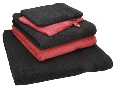 Produktbild von Betz 5 tlg. Handtuch Set SINGLE Pack Farbe graphit grau - himbeere 1 Duschtuch 2 Handtücher 2 Waschhandschuhe