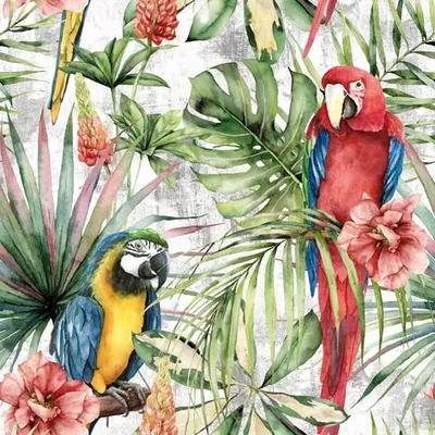 Produktbild von Servietten Papier 33x33cm 3-lagig Papagei Ara Dschungel Motiv 20 Stück
