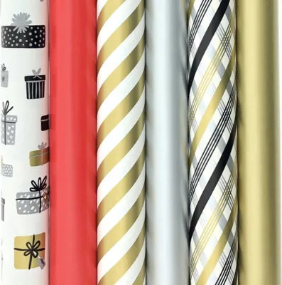Produktbild von Golden Pearl Geschenkpapier – Weihnachtspapier – 3 Meter x 70 cm – 6 Rollen