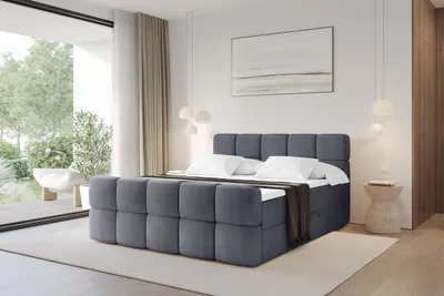 Produktbild von ALTDECOR Boxspringbett mit Fußteil - H4 Matratze und Topper - FAMA-Z - 180x200 - Dunkelgrau - Doppelbett, Boxbett, Polsterbett mit Bettkasten mit Stauraum und Kopftei