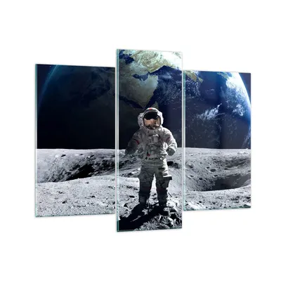 Produktbild von Bilder auf glas - Astronaut Mond Erde Raum - 130x100cm - Glasbilder - Wandbilder - Kunstdruck - zum Aufhängen bereit - Wanddekoration aus Glas - Glas Bilder - Wandbild auf Glas - GCB130x100-2864