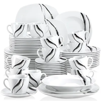 Produktbild von VEWEET Porzellan Tafelservice 'Teresa', 60-tlg Kombiservice mit Tassen, Untertasse, Dessertteller, Speiseteller, Suppenteller, für 12 Personen
