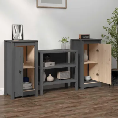 Obrázek produktu pro vidaXL Příborníky 2 ks. Šedé 39x35x80 cm z masivního borovicového dřeva