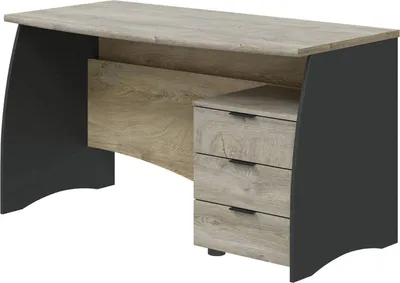 Produktbild von Schreibtisch Carrollton, Schreibtisch, PC-Halter Studiertisch mit 3 Schubladen, 136x67h74 cm, Eiche und Anthrazit