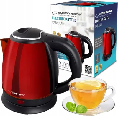 Produktbild von Schnurloser Wasserkocher 1L 1350W Edelstahl Rot