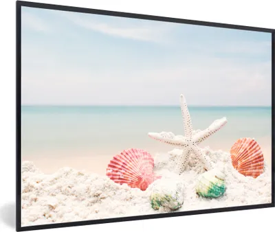 Produktbild von MuchoWow® MuchoWow® Gerahmtes Poster Seesterne - Muscheln - Meer 30x20 cm - Poster mit zchwarzem Bilderrahmen - Kunstdruck - Bild-Poster