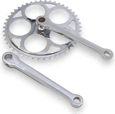 Produktbild von Vintage Singlespeed Tretkurbel 46 Zähne Stahl Kurbelgarnitur Silber Keillager