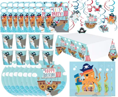 Produktbild von Ahoi, Happy Birthday - Kindergeburtstags-Set (65-teilig) Teller Becher Dekoration Geburtstag Piraten