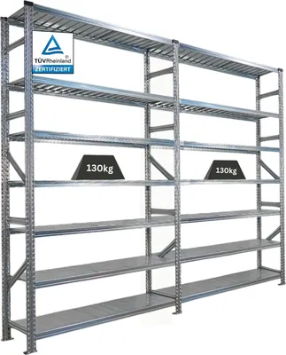 Produktbild von Fachbodenregal PROXIMO mit  Stecksystem | Komplettregal | HxBxT 240x300x40cm | 7 Ebenen | Beidseitig nutzbar | Verzinkt