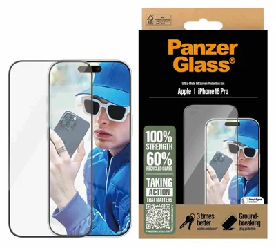 Obrázok produktu pre PanzerGlass ® Screen Protector iPhone 16 Pro | Ultra-Wide Fit, Apple, Apple - iPhone 16 Pro, Suché aplikovanie, Odolné proti poškriabaniu, Odolný proti nárazom, Priehľadná, 1 kusov