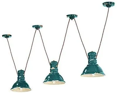 Produktbild von Industrielle Kronleuchter Eisen und Keramik Vintage Grün 3 Lichter E27