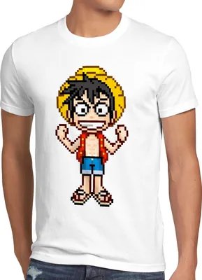 Produktbild von style3 Pixel Luffy Herren T-Shirt piece strohhut pirat one, Größe:4XL, Farbe:Weiß