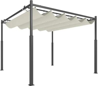 Image de Pergola pour jardin - Pavillon 3 x 3 m - Toit coulissant - UV30+ - Structure en fonte - Toit en polyester avec revêtement PA - Fixation magnétique - Blanc