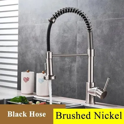 Immagine prodotto di Miscelatore per cucina con doccetta estraibile – Miscelatore per lavello con doccetta a scomparsa – Rotazione a 360° – Monocomando – Acqua calda e fredda – Ottone – Finitura in nichel spazzolato