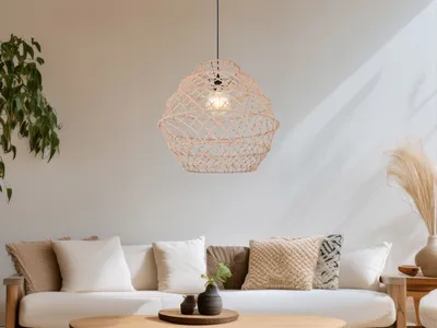 Produktbild von Große LED Boho Makramee Pendelleuchte Lampenschirm geflochten Esstisch, Ø 60cm