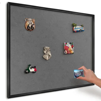 Produktbild von Magnettafel 80x60 cm mit schwarzem Rahmen - Magnetische Metalltafel, Magnetpinnwand zur Wandmontage für Wohnzimmer, Küche, Flur, Kinderzimmer und Büro - Graue Textur