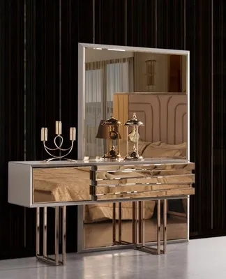 Image de Coiffeuse Console Coiffeuse Bois Beige Or