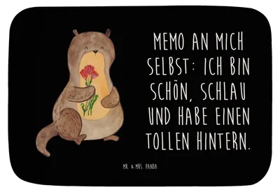Produktbild von Mr. & Mrs. Panda duschmatte Otter Blumenstrauß - Schwarz - Geschenk, Positiv, Badezimmerteppich, Selbstliebe, Badteppich, Achtsamkeit, Seeotter, Duschvorleger, Süß