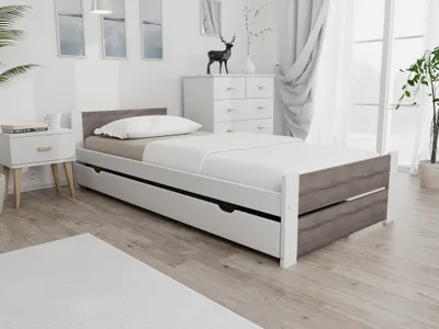 Produktbild von Bett IKAROS DOUBLE 90 x 200 cm, Weiß/Trüffeleiche Matratze: Ohne Matratze, Lattenrost: Ohne Lattenrost