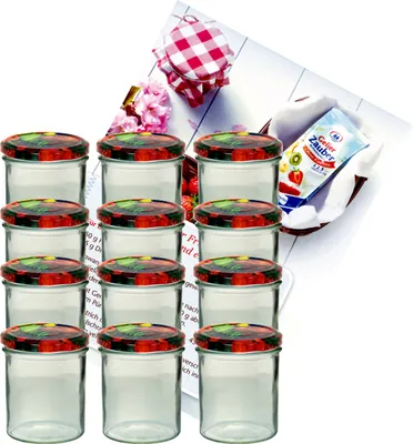 Zdjęcie produktu dla zestaw 12 szklanek 350 ml Do 82 pokrywek na owoce wraz z książeczką z przepisami Diamant Gelierzauber