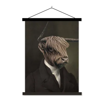 Produktbild von MuchoWow® Textilposter Schottischer Highlander - Alte Meister - Kunst 40x53 cm mit schwarzem Rahmen - Abbildung