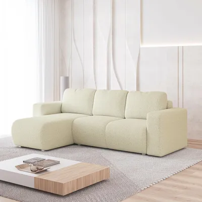 Produktbild von Masseno Ecksofa RINOVA mit Schlaffunktion L-Form, Sofa mit Bettkasten, Wohnzimmersofa, Couch, Soffa, Bettsofa, Couchgarnitur- Creme, QUELLE 02