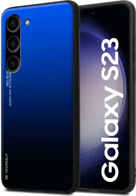 Produktbild von Cadorabo Hülle für Samsung Galaxy S23 in BLAU - SCHWARZ Zweifarbige Schutzhülle aus Tempered Glas und TPU Silikon Back Case Cover Etui Handy Hülle