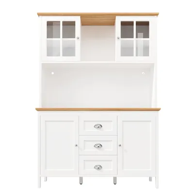 Produktbild von Flieks Küche Hochschrank mit Led, Küchenschrank mit Schubladen und Türen, Sideboard mit höhenverstellbaren Einlegeböden, 120x40x179cm, Weiß