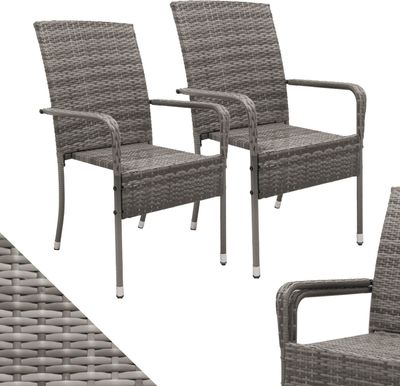 Juskys Polyrattan Gartenstühle Yoro 2er Set - mit Armlehnen & Rückenlehne - 2 Stühle stapelbar - Rattan Stuhl Garten - Stapelstuhl Grau-meliert