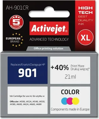 Produktbild von Activejet AH-901CR Tintenpatrone (Ersatz für HP 901 CC656AE; Prämie; 21 ml; Farbstoff)