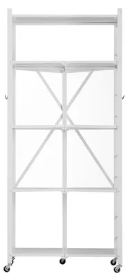 Zdjęcie produktu dla SucceBuy 5-stopniowa składana półka z kółkami, 38x71x163 cm, składana półka do dużych obciążeń, półka stojąca bez montażu, wszechstronna metalowa półka domowa do garażu, kuchni i piwnicy, biała