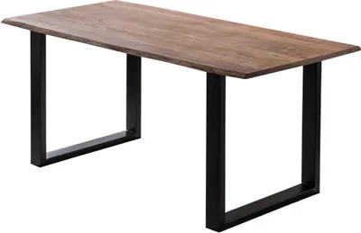 Produktbild von Esstisch Baumkante massiv Akazie stonefarben 180 x 90 cm schwarz LAURINA