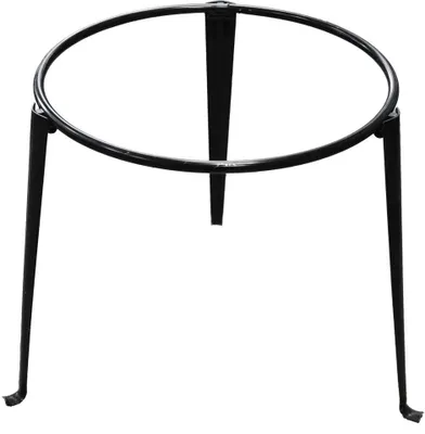 A black metal tripod stand for a kazan or pot.