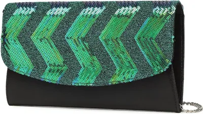 Produktbild von Miss Lulu Damen Clutch Kettentasche Brieftasche Umhängetasche Pailletten Silber