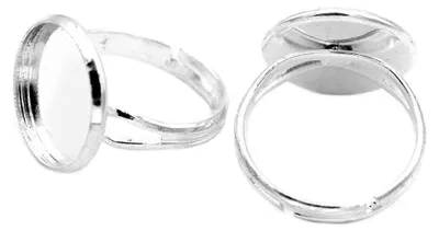 Produktbild von Vintageparts Ringrohlinge für 14 mm Cabochons aus Messing, silberfarben, 2 Stück