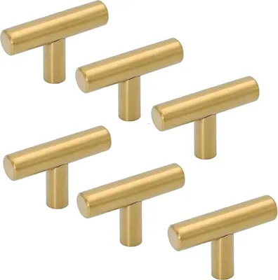 Imagen del producto de Tiradores para armarios de acero inoxidable, juego de 6 unidades, 50 mm, tipo barra en T, para cocina y muebles