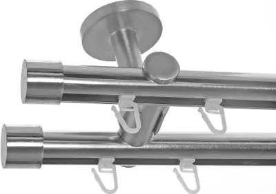 Produktbild von BASIT Innenlauf Gardinenstange Edelstahl Look 20mm Deckenbefestigung 2 läufig Kappe Länge wählbar D40 E30E30