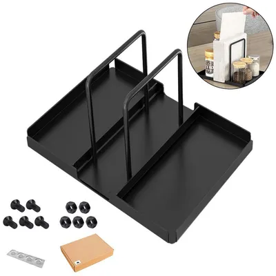 Produktbild von Tisch Organizer Metall schwarz mit Serviettenhalter, 21×17×14,5 cm, rutschfest, für Küche, Esstisch und Büro