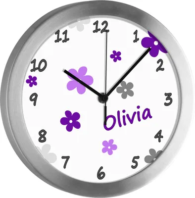 Produktbild von Kinderzimmer Funkwanduhr, Funkuhr Wanduhr Kinder, Blume lila grau 25 cm