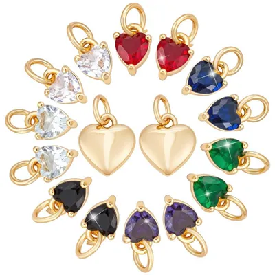 16 Herz-Anhänger, 18K vergoldet, Zirkonia, 8 Stile, DIY-Schmuck